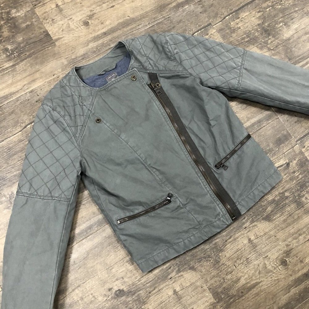 Gap Quilted Lined Moto Vintage Flight Utility Jacket Gray‎ Full Zip NWT Size 6
